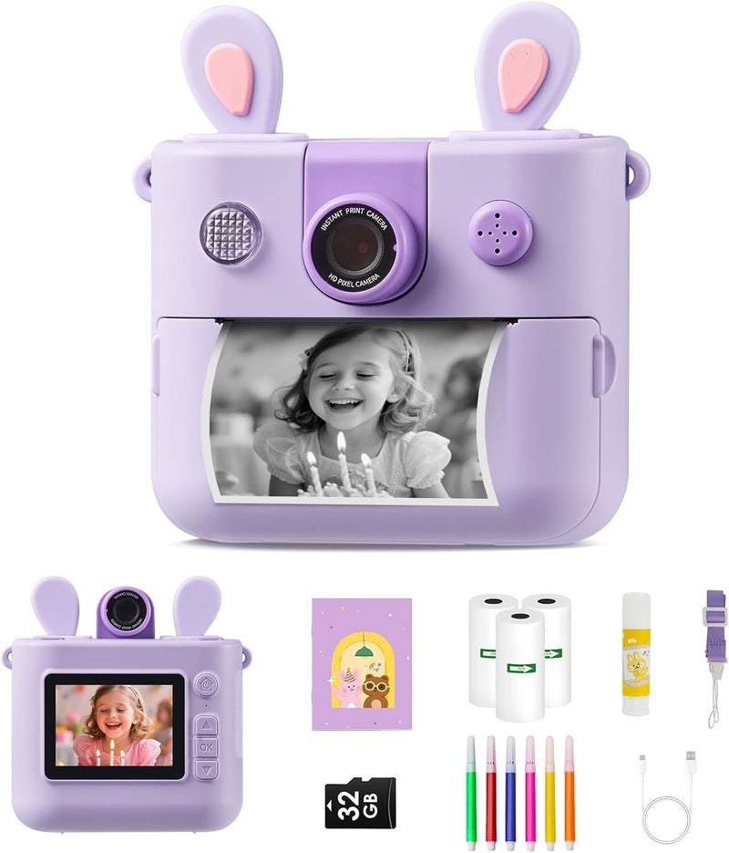 FOUGSTA Kids Instant Print Camera for Boys and Girls 1080P HD Toddler Digital Camera with 3 Rolls Print Paper&32G Card, Christmas Birthday Gift Toys for Age 3-16 Kids Portable Travel Digital Camera Toy - Image 1